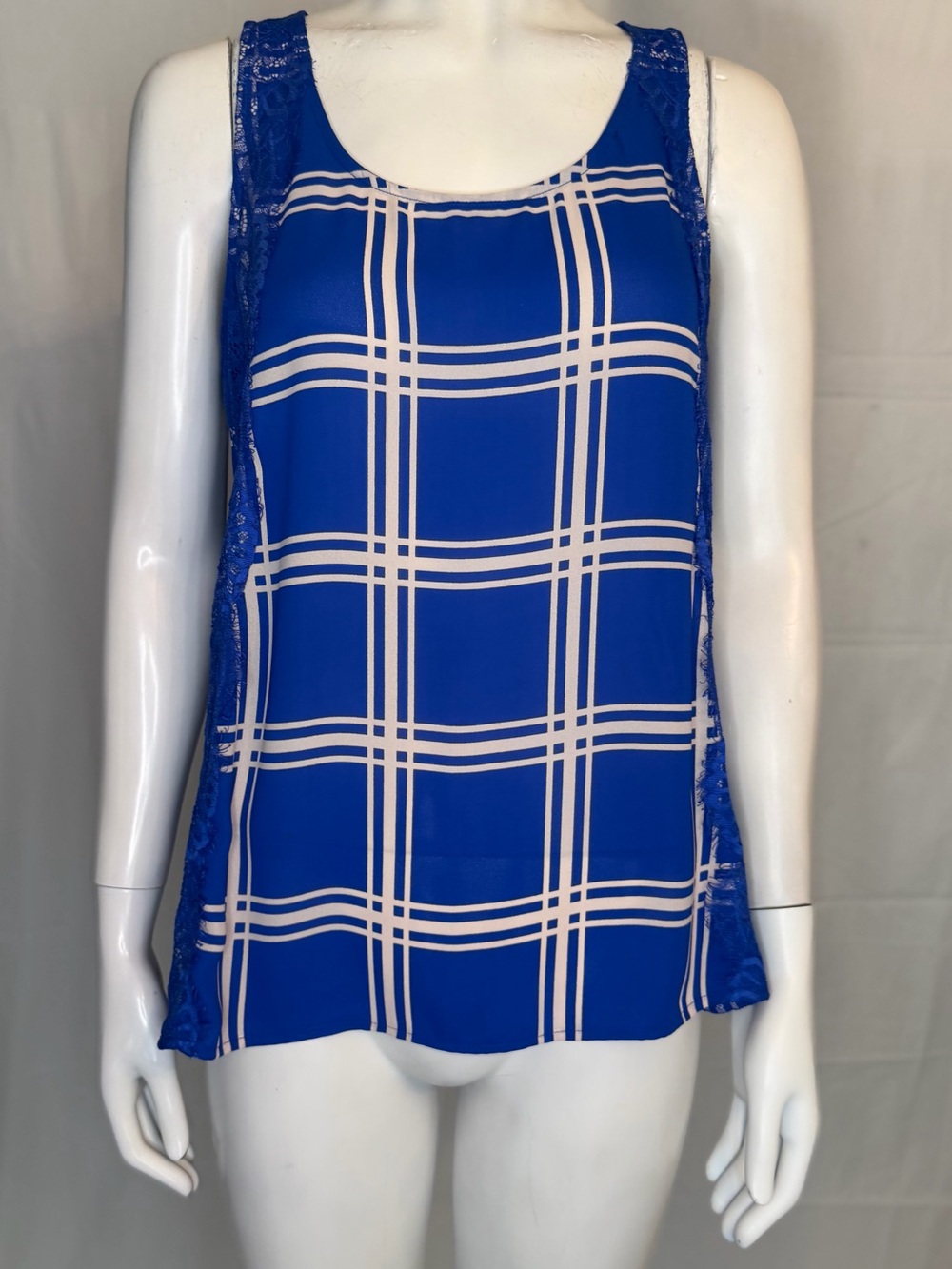 Bellatrix Royal Blue Plaid Lace-Trim Camisole